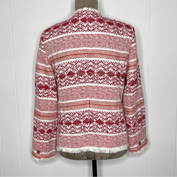 Ann Taylor LOFT Multi Pattern Textured Fringe Boho Open Blazer - Picture 4 of 8